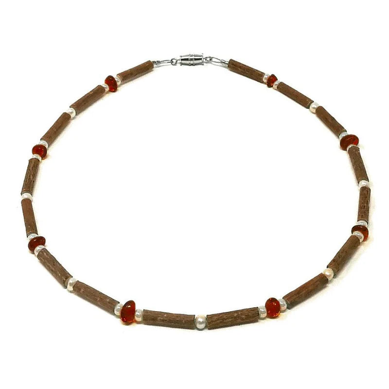 Hazel Wood & Baltic Amber Necklace