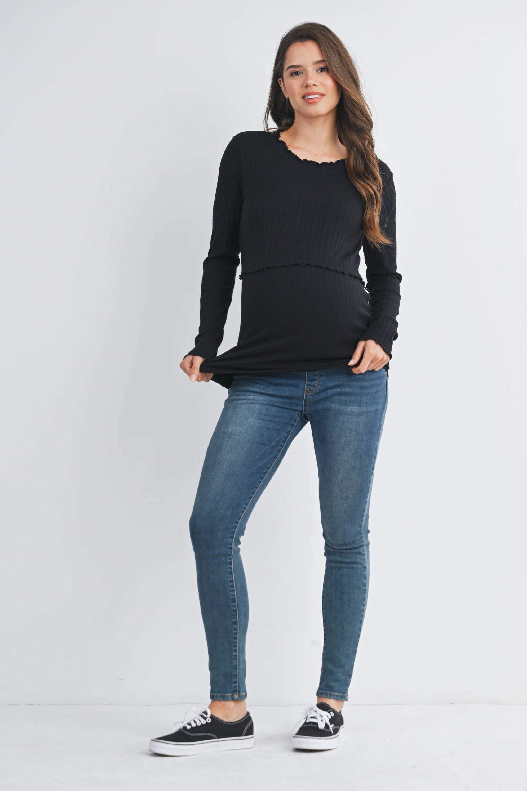Ribbed Knit Sleeve Nursing Top