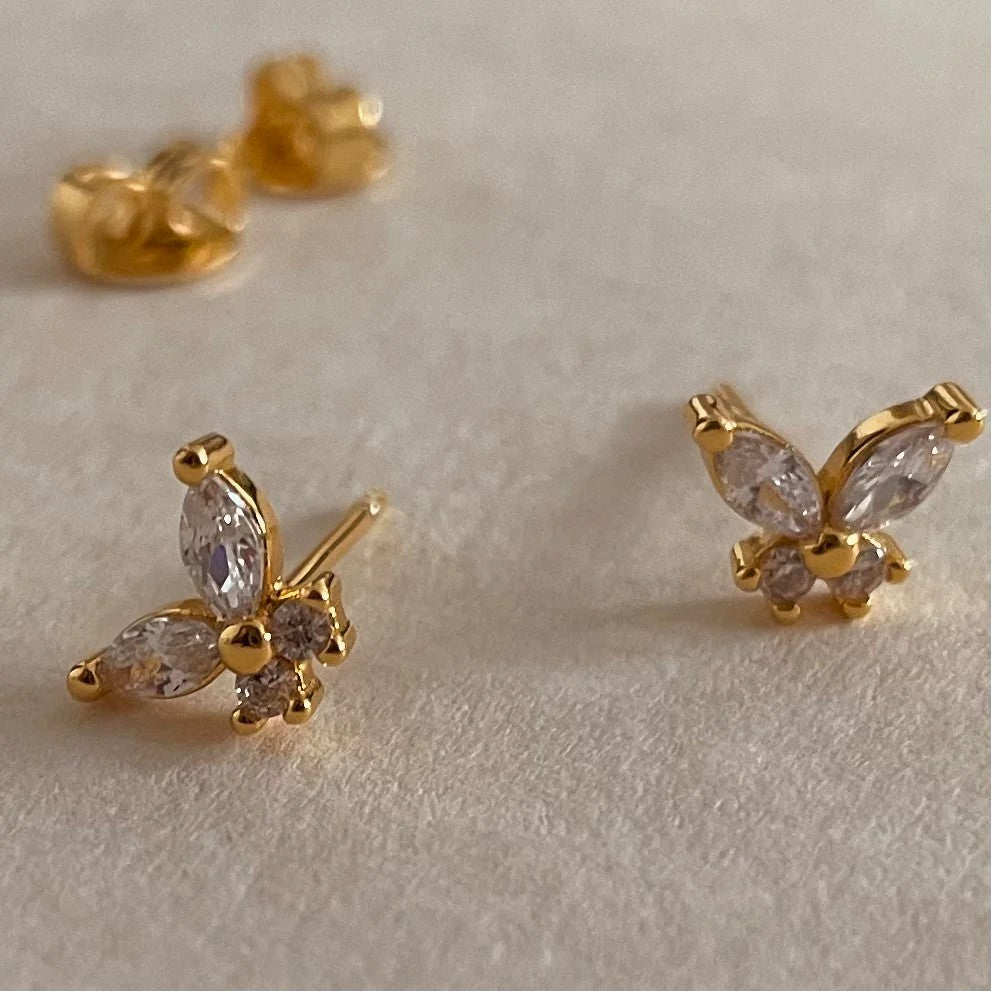 Mini Butterfly Studs - White Stone