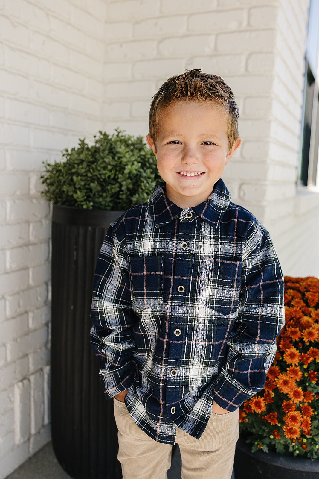 Navy Plaid Button Up